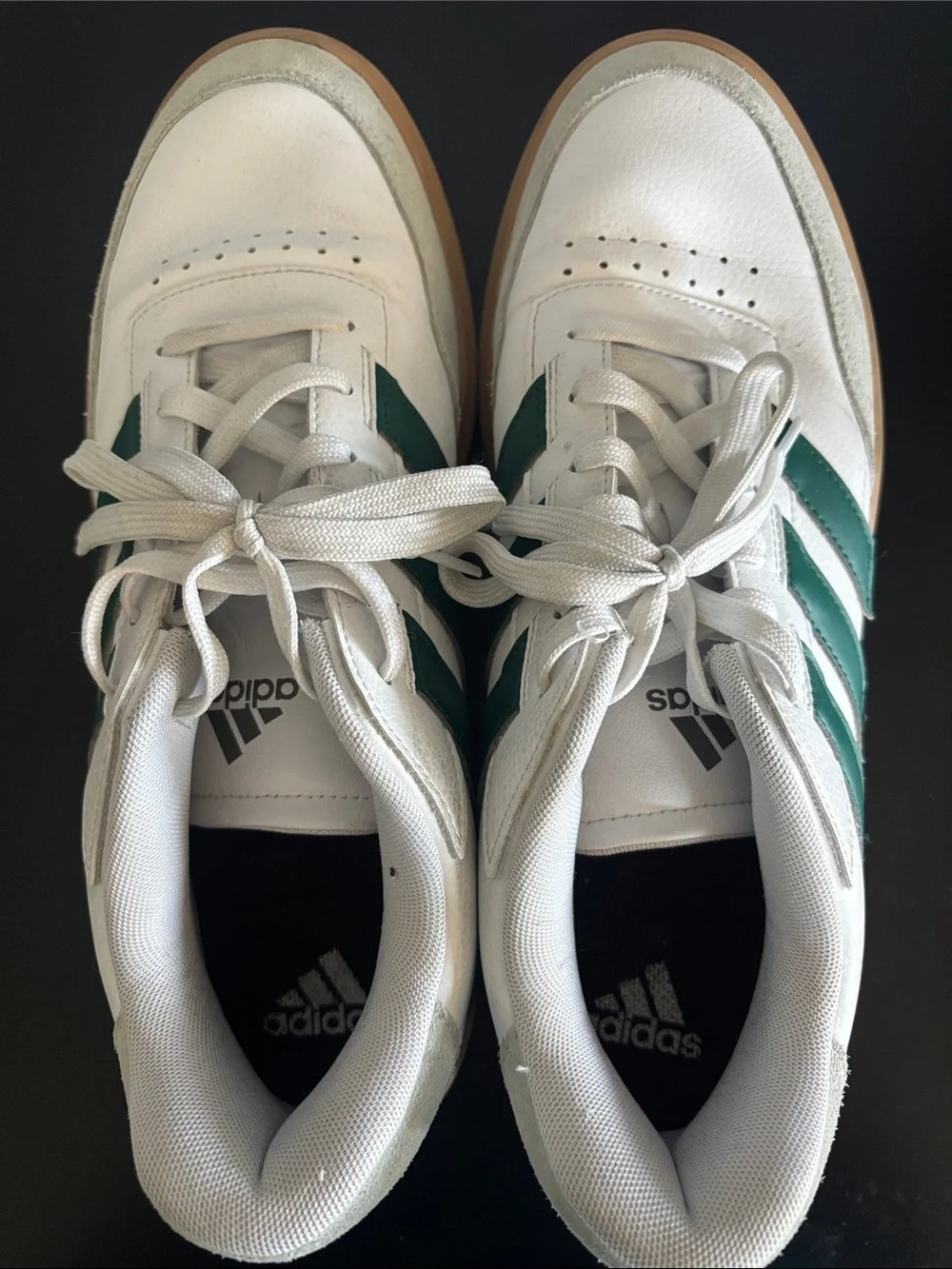 adidas White Low-Top Sneakers with Green Stripes and Gum Sole